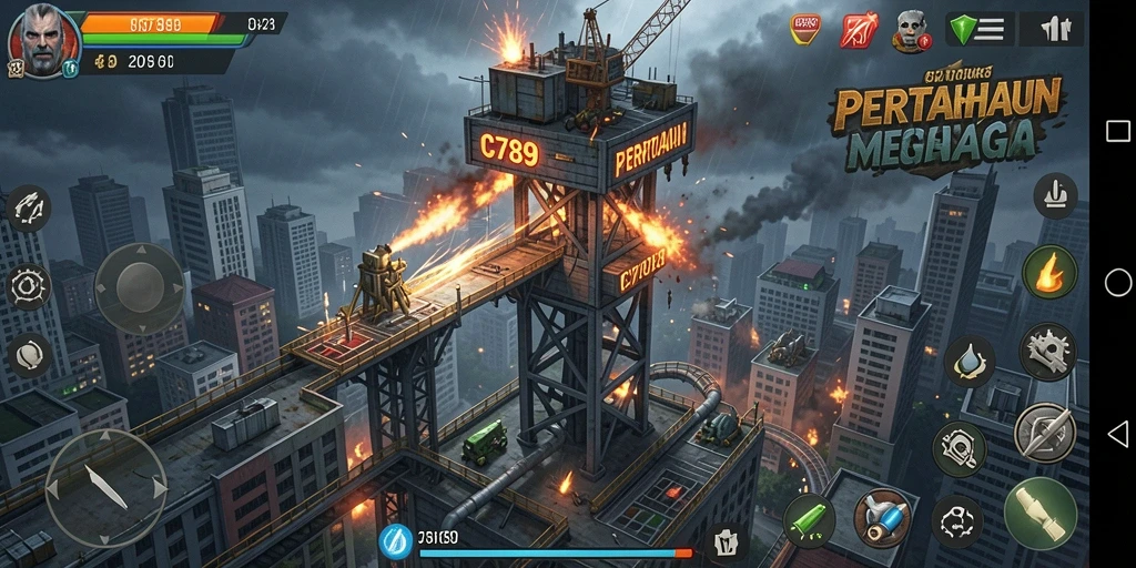 Tangkapan layar dari gameplay C789 menunjukkan strategi Tower Defense yang mendebarkan.