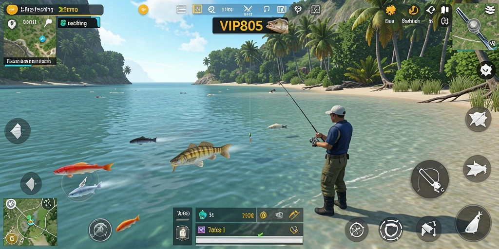 Tampilan gameplay VIP805 yang menakjubkan saat menangkap ikan.